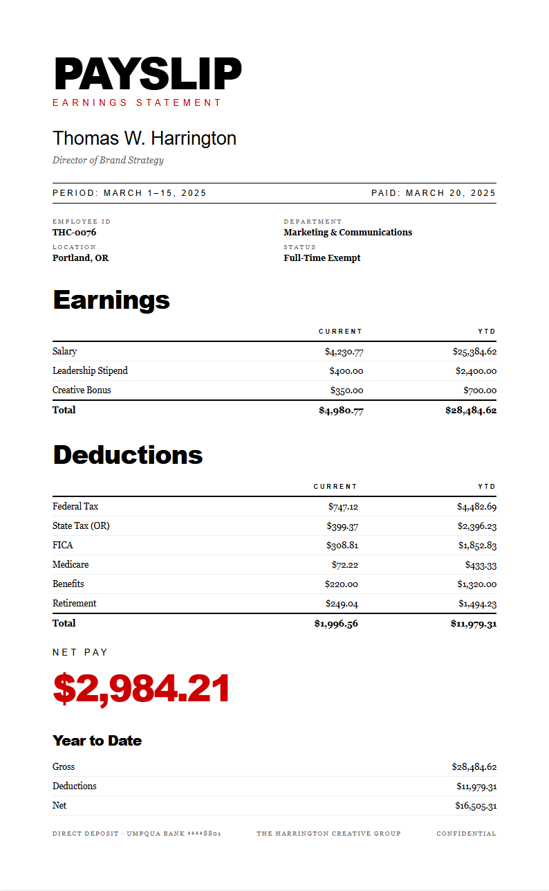 Typographic Only Payslip